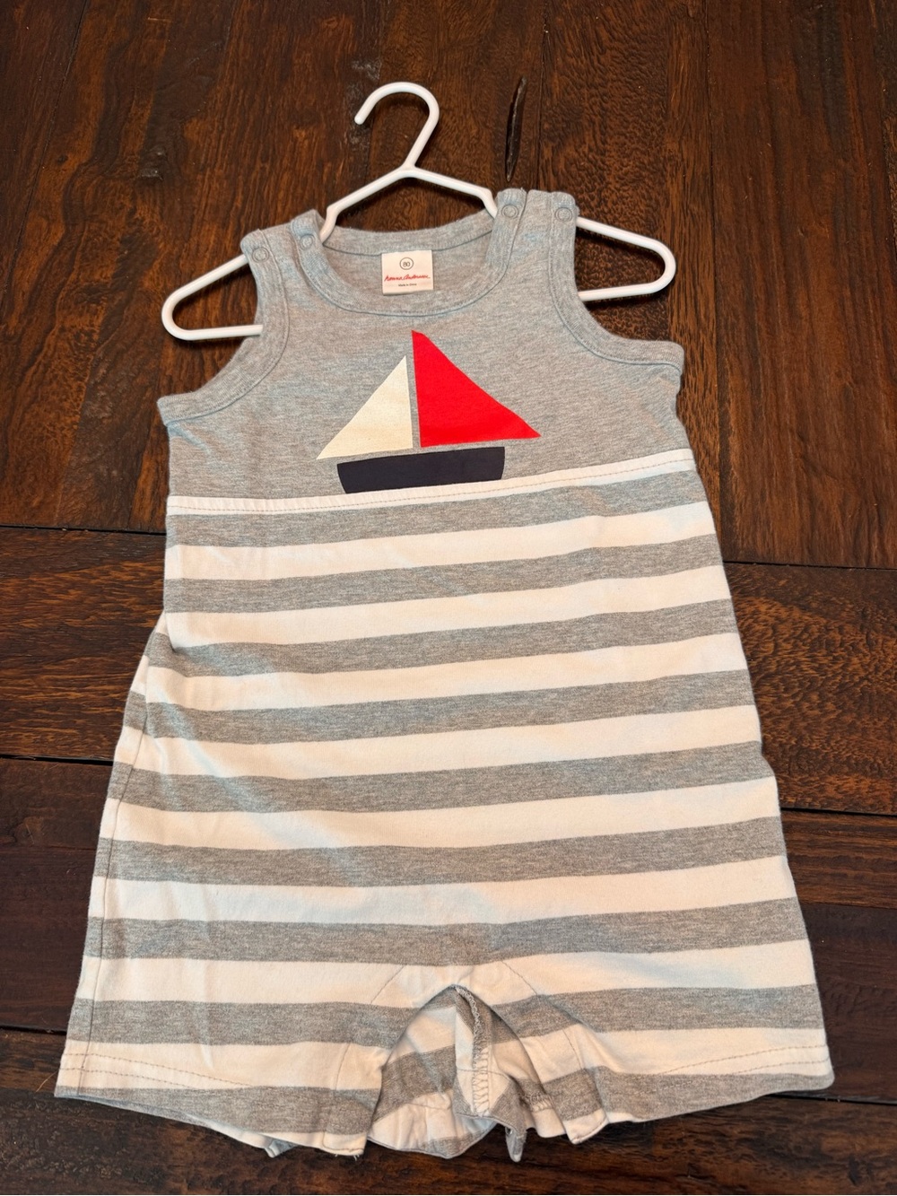 Hanna Andersson Gray and White Striped Sailboat One-Piece